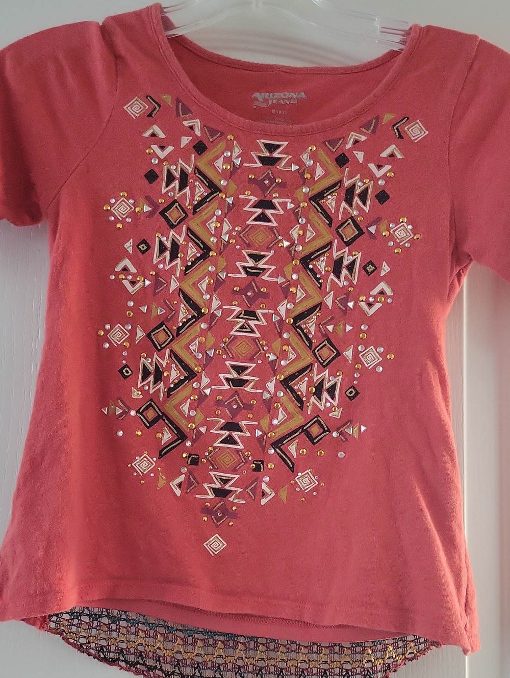 Arizona Jean Company Coral Short-Sleeve Top with Embellished Aztec Design
